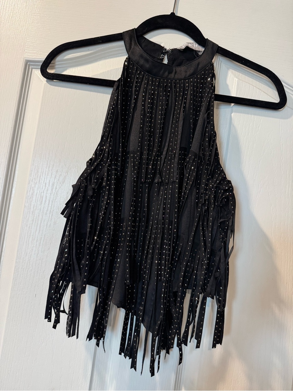 Blue B Collection Black Studded Fringe Halter Top